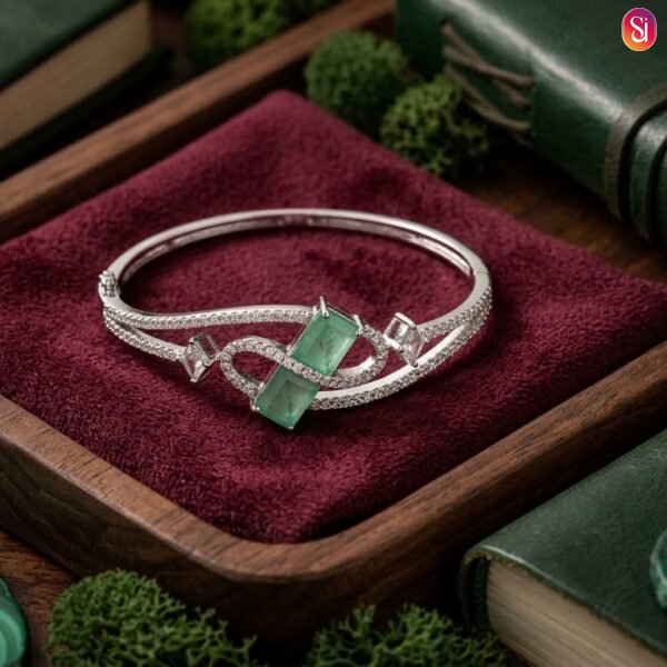Sanaadhya Rhodium Plated American Diamond Elegant Openable Crystal Mint Green Bracelet