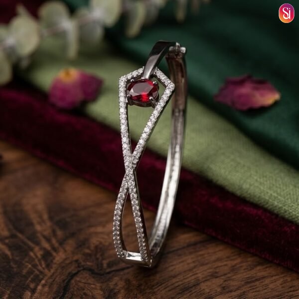 Sanaadhya Rhodium Plated American Diamond Openable Criss Cross Bracelet