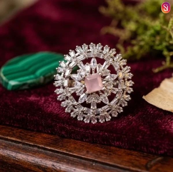 Sanaadhya Rhodium Plated American Diamond Statement Ring