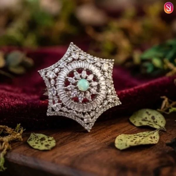Sanaadhya Rhodium Plated American Diamond Flower Statement Ring