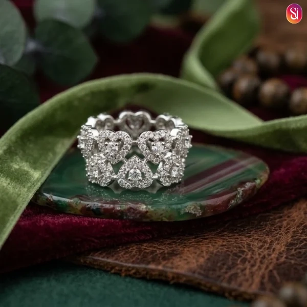 Sanaadhya Rhodium Plated American Diamond Heart Ring
