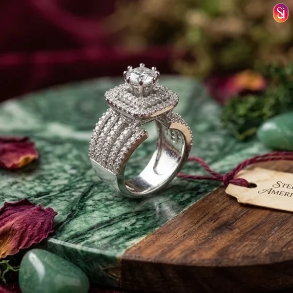 Sanaadhya Rhodium Plated American Diamond Cocktail Ring