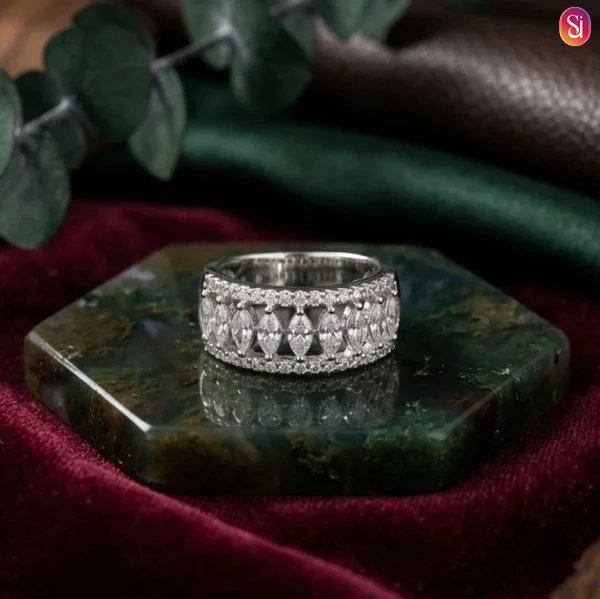 Sanaadhya Rhodium Plated American Diamond Funnel Ring