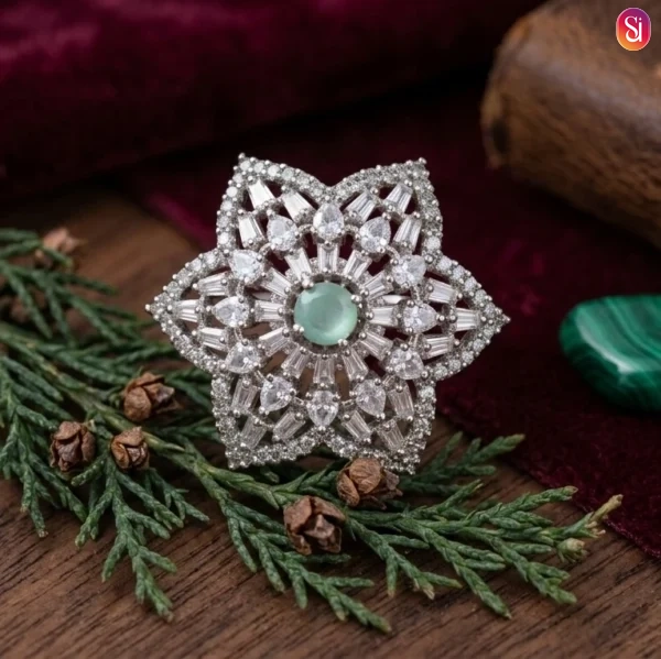Sanaadhya Rhodium Plated American Diamond Statement Star Ring