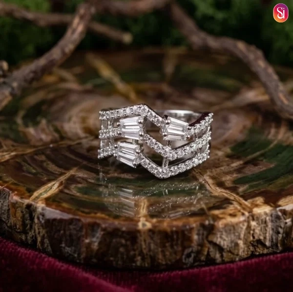 Sanaadhya Rhodium Plated American Diamond Zigzag Ring