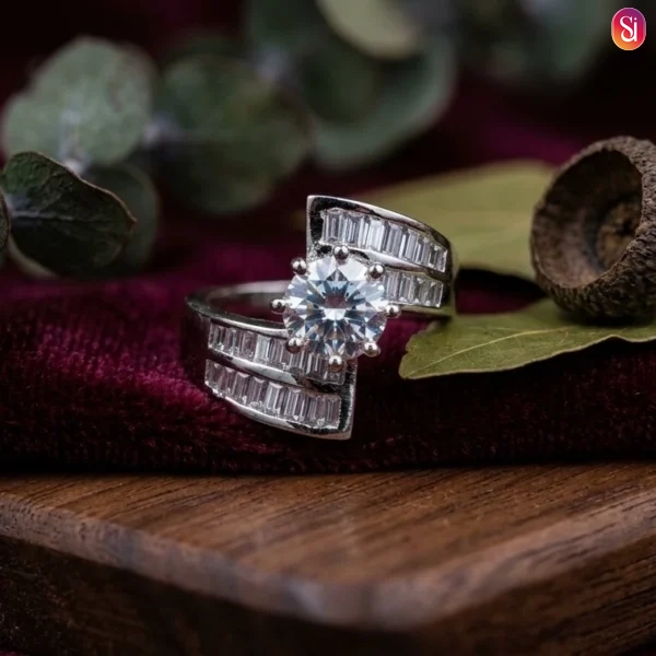 Sanaadhya Rhodium Plated CZ Twisted Party Ring