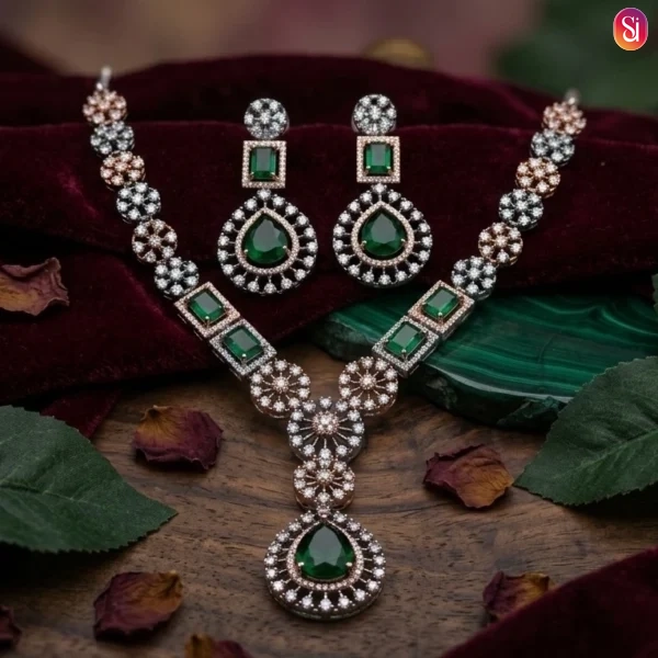 Sanaadhya Victorian American Diamond Tear Drop Radiant Necklace