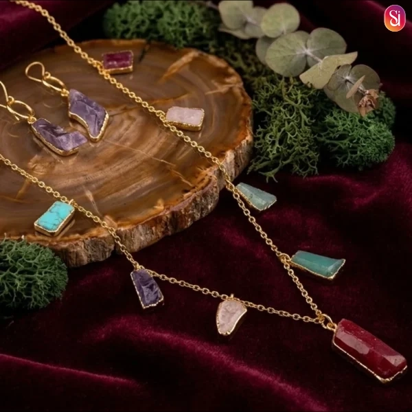 Sanaadhya Druzy Stone Beautiful Long Charm Neckpiece in Multicolor