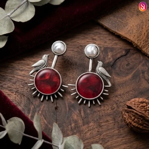 Sanaadhya Silver Replica Bird’n’ Pearl Studs
