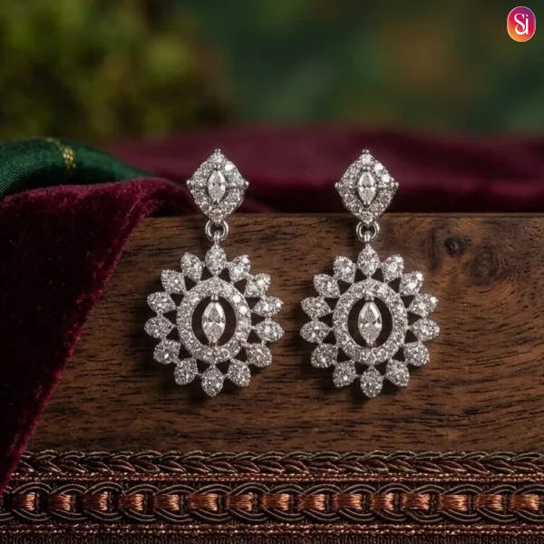 Sanaadhya Rhodium Plated American Diamond Flower Drop Earrings