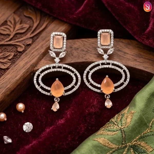 Sanaadhya Rhodium Plated American Diamond Statement Dangler