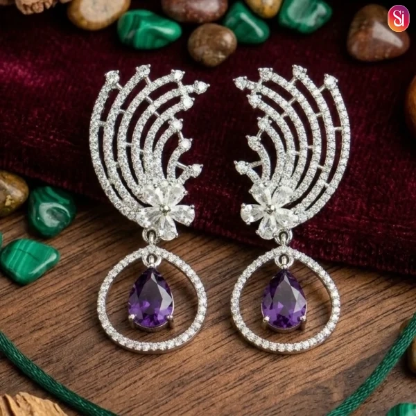 Sanaadhya Rhodium Plated American Diamond Radiance Statement Earrings